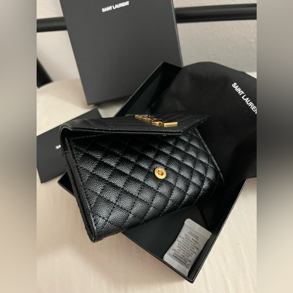 Price firm NEW YSL Saint Laurent Gold Monogram quilted leather wallet clutch - Picture 9 of 12